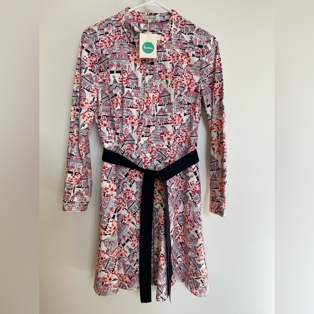 Boden women’s belted cotton shirt dress 8p
